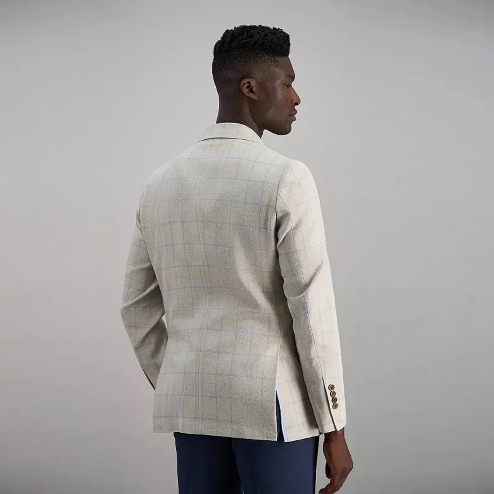NWT Men's J.M. Haggar Premium Tailored Fit Windowpane Sport Coat Ivory SZ 42 Reg